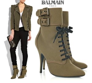 Balmain Khaki Army Canvas Lace up Boots