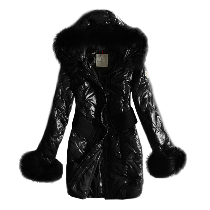 Moncler Womens Coat Long Belt Classic Black