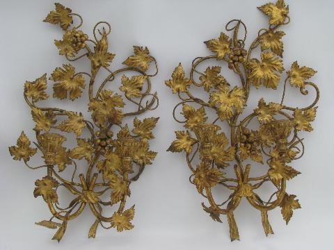 vintage-tole-wall-sconces-antique-gold-gilt-wood-candle-holders-Laurel-Leaf-Farm-item-no-k2243-1